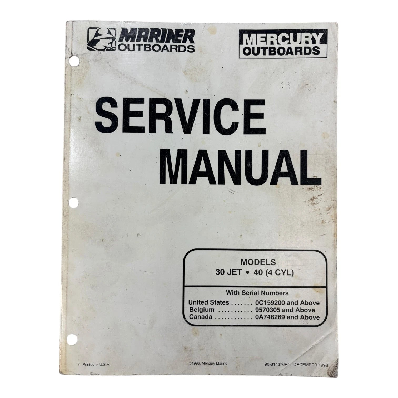 Service Manual for Mercury Mariner Outboards 90-814676R1 (1996)