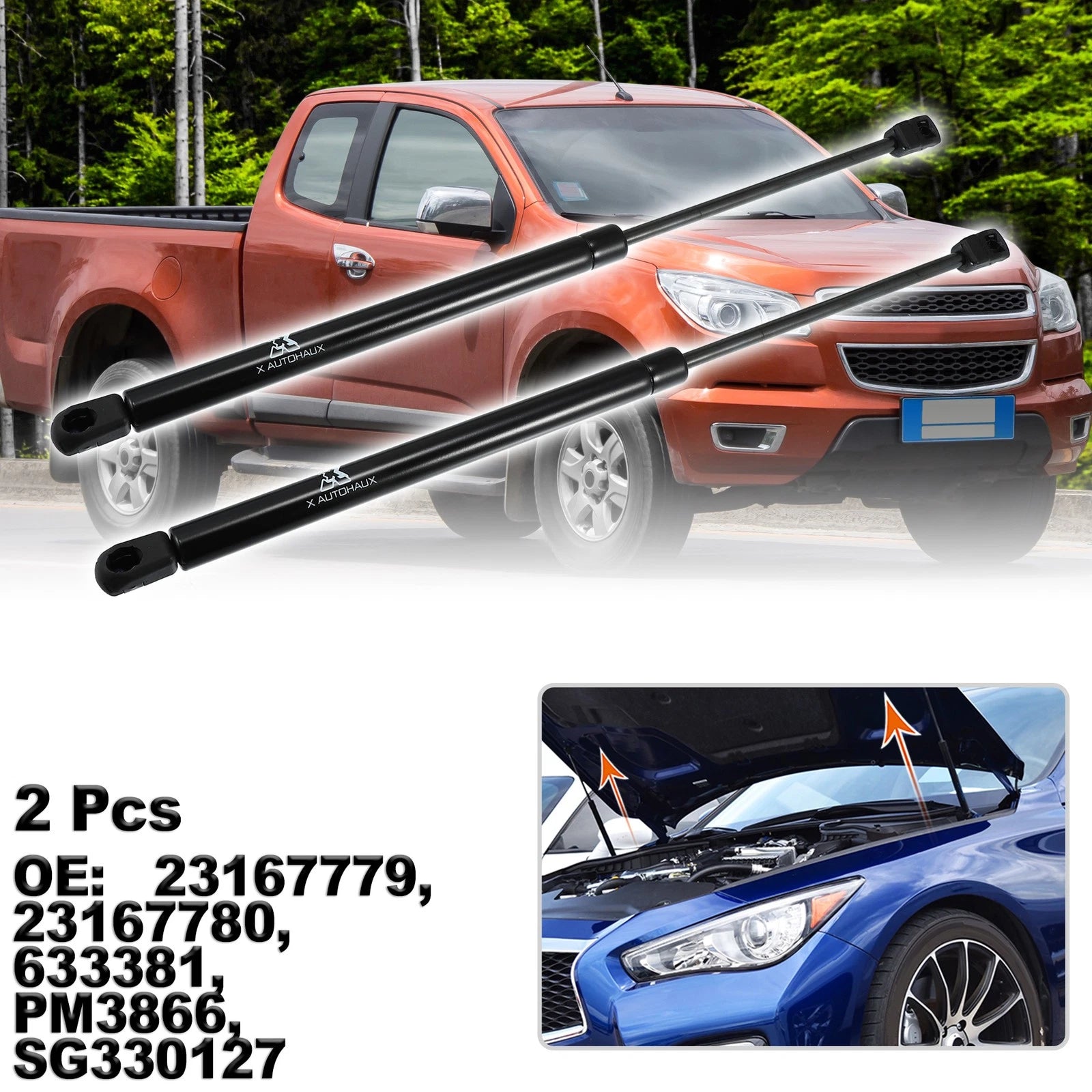 2X Front Hood Gas Lift Supports for GMC (23167779, 23167780)
