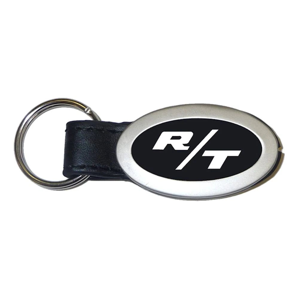 Logo on Black Leather Oval Keychain - Officially Licensed for Dodge R/T