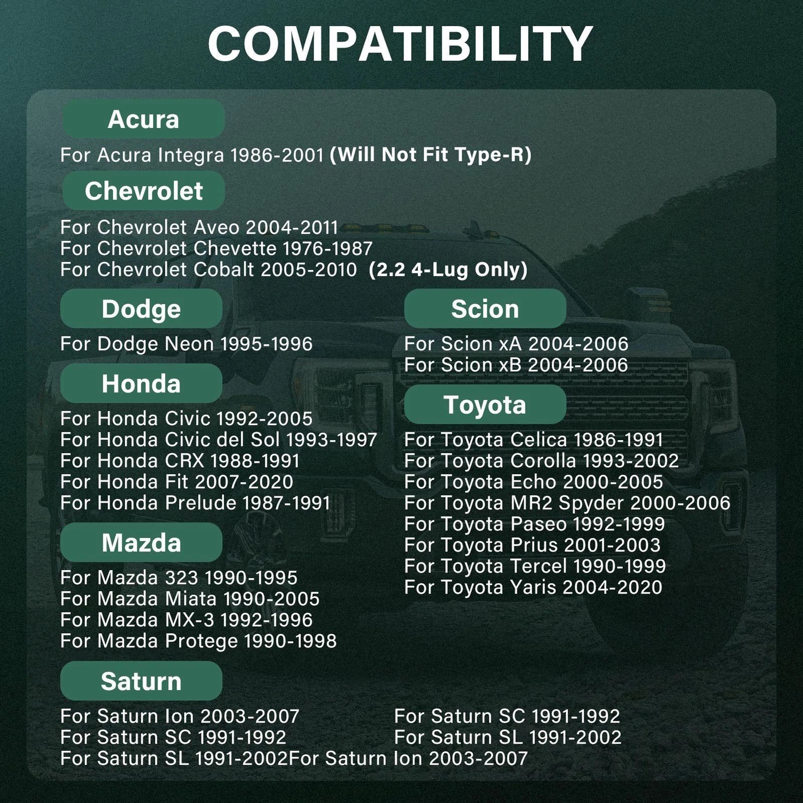 4X 1" Wheel Spacers 4x100 12x1.5 for Honda Civic (1992–2005) & Toyota Corolla (1992–2005)