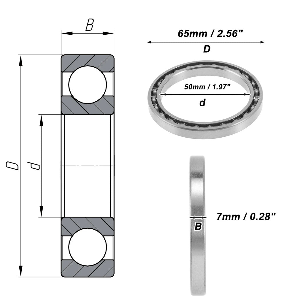 Deep Groove Ball Bearing 50x65x7mm for Scooter Skateboard (1Pc)