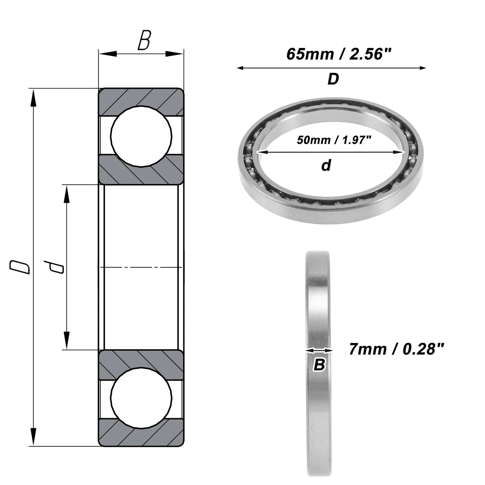 Deep Groove Ball Bearing 50x65x7mm for Scooter Skateboard (1Pc)