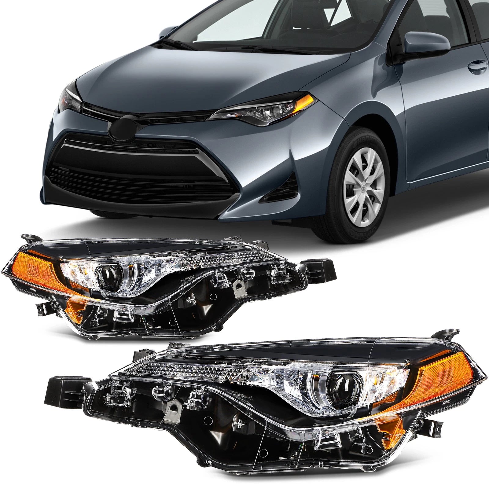 2X Headlight Assembly for Toyota Corolla (2017–2019) - Black
