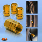 Set of 4 Gold Aluminum Tire Stem Caps for Universal Vehicles (Hexagon Style)