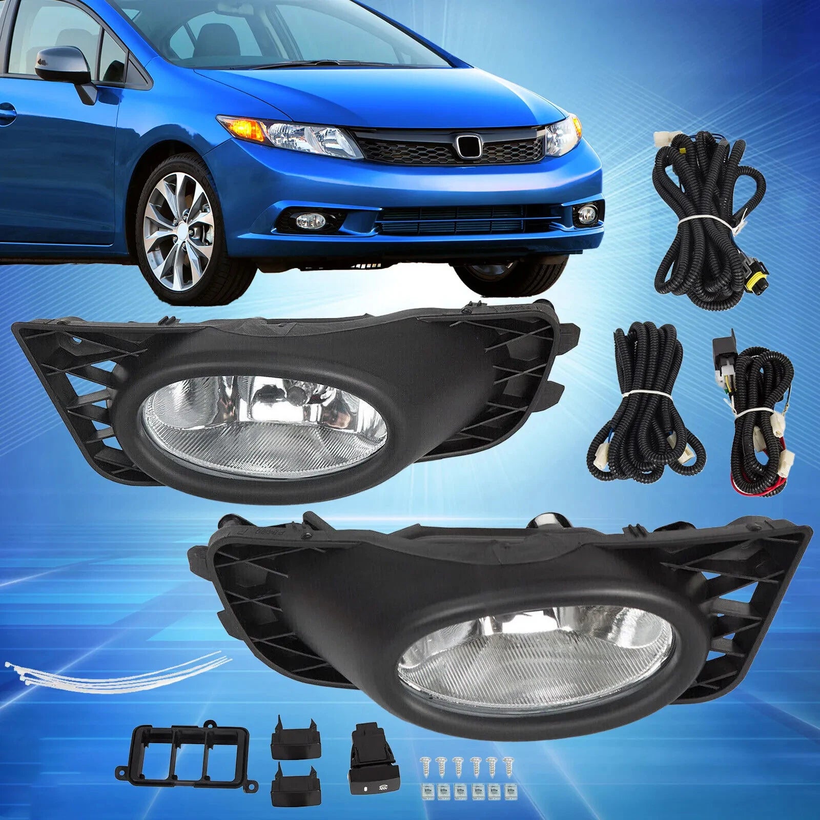 Fog Lights Assembly with Wiring & Switch for Honda Civic 4-Door Sedan (2009–2011)