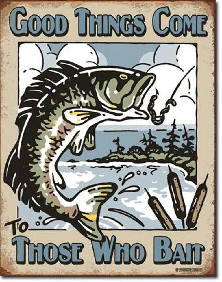 Vintage Replica Tin Metal Sign for Bass Fishing (1997)