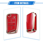 3X Remote Key Fob Case Cover for Volkswagen Golf 7 (2013–2020) TPU Red