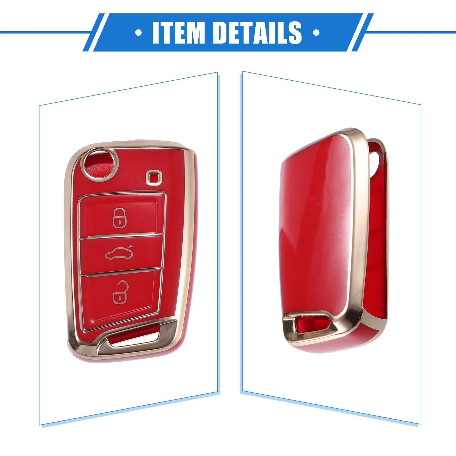 3X Remote Key Fob Case Cover for Volkswagen Golf 7 (2013–2020) TPU Red