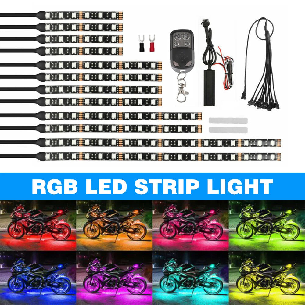 12Pcs RGB LED Waterproof Under Glow Light Strips for Motorcycle