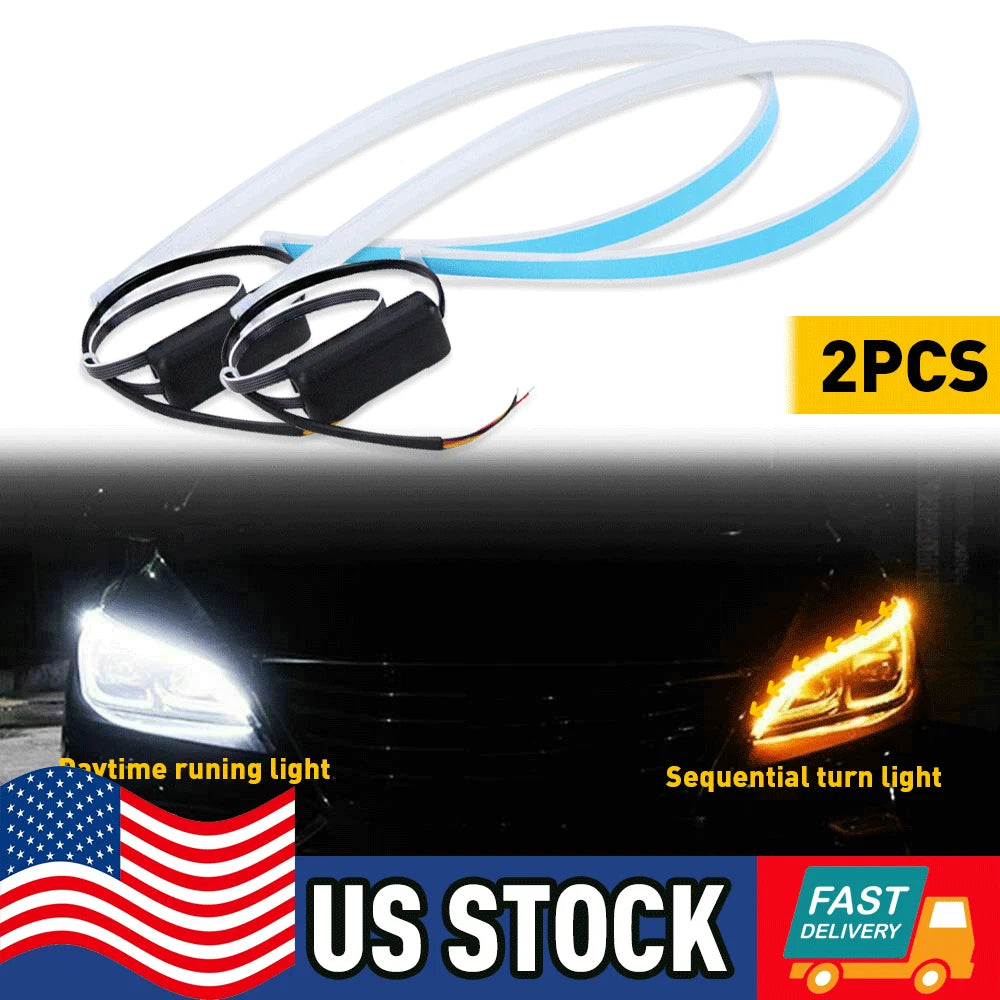 2X 60cm LED DRL Light Strip for Cars (Universal Fit)