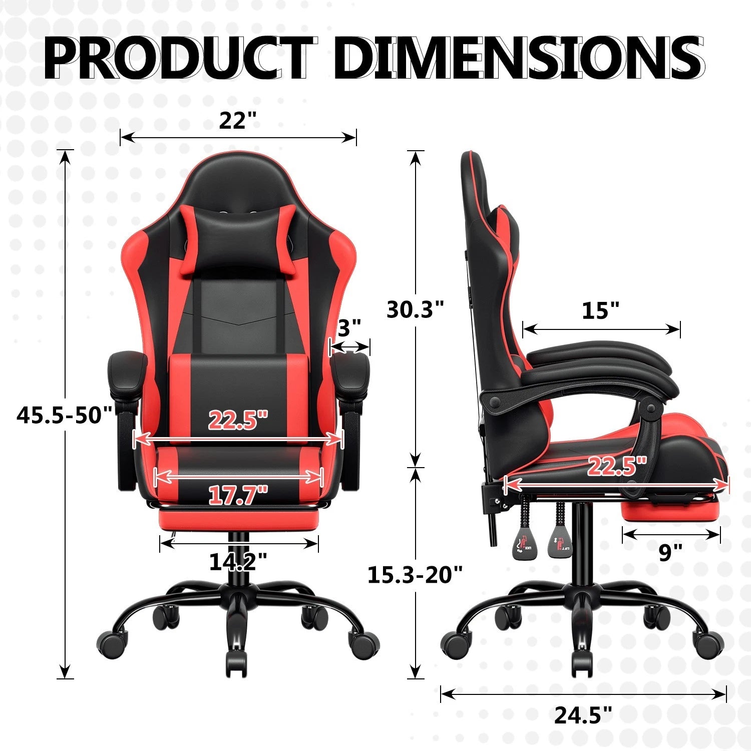 Adjustable Back Wide Seat Head Support for Gaming Chair (Red/Black)