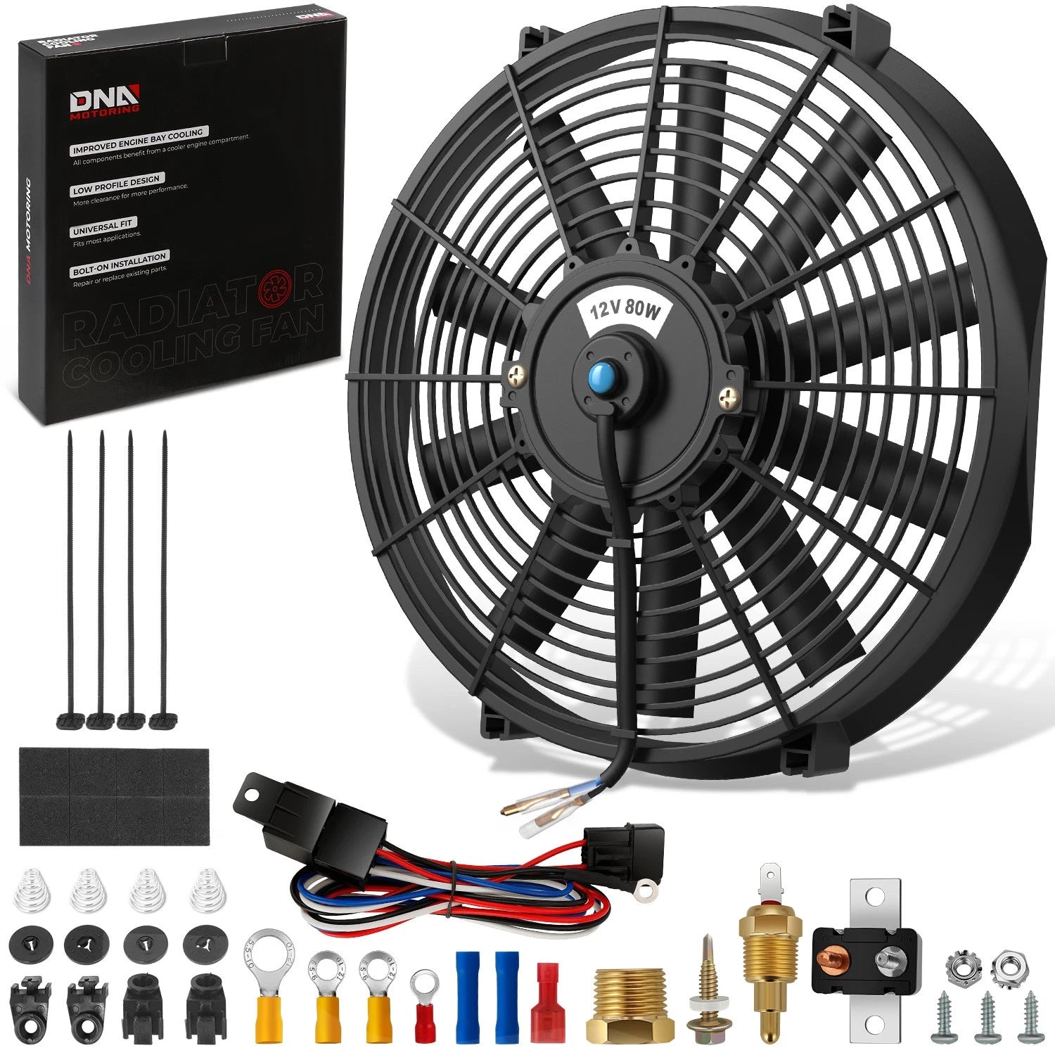 14" Slim Electric Radiator Fan Relay Kit for Universal Applications (Fits Most)