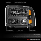 Headlight Lamps for Ford F-250 F-350 F-450 F-550 Super Duty (1999–2004) Black/Amber