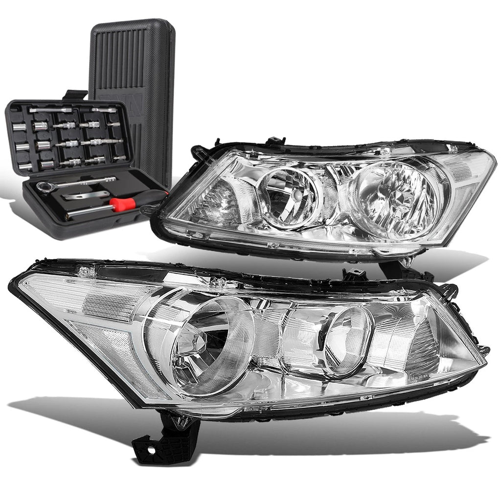Pair of Chrome/Clear Side Headlight Lamps for Honda Accord Sedan (2008–2012)