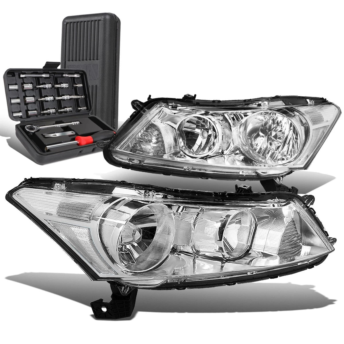Pair of Chrome/Clear Side Headlight Lamps for Honda Accord Sedan (2008–2012)