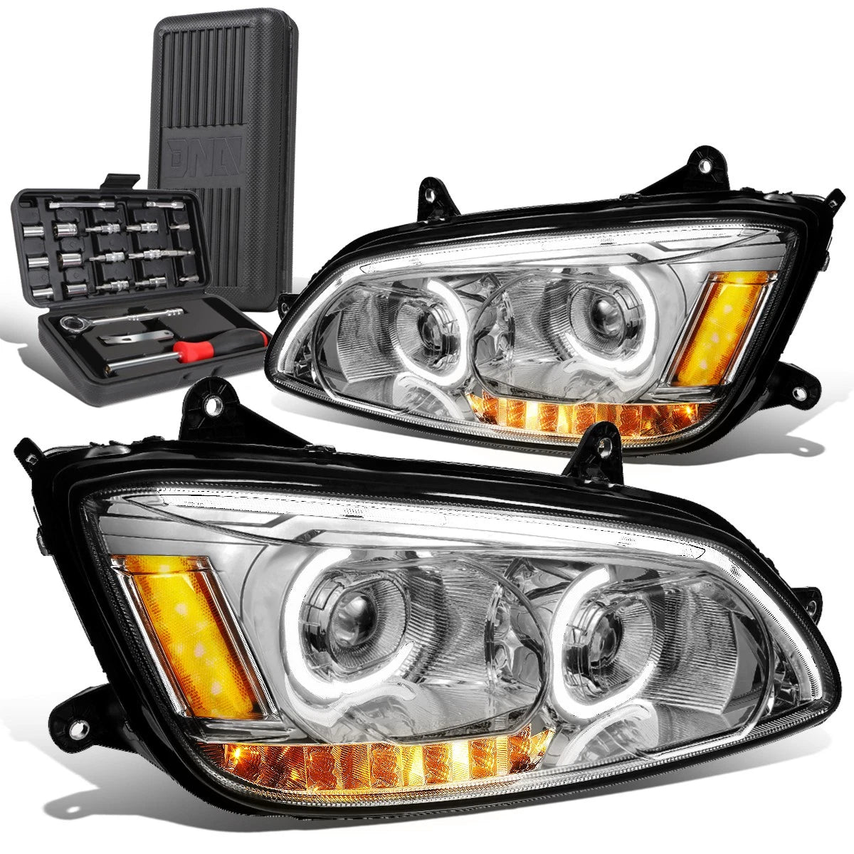 LED DRL Tube Projector Headlights for Kenworth T170 T370 T660 (2008–2019)