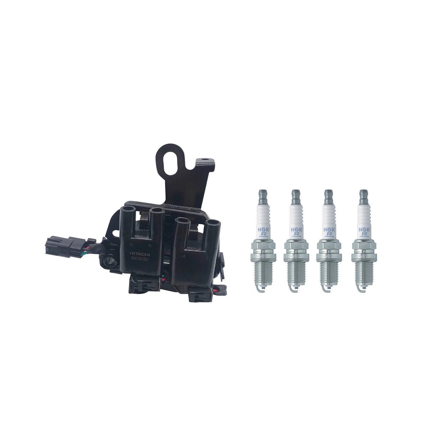 Set of 4 Hitachi Ignition Coils & NGK Spark Plugs for Elantra, Stratus (2000–2006)