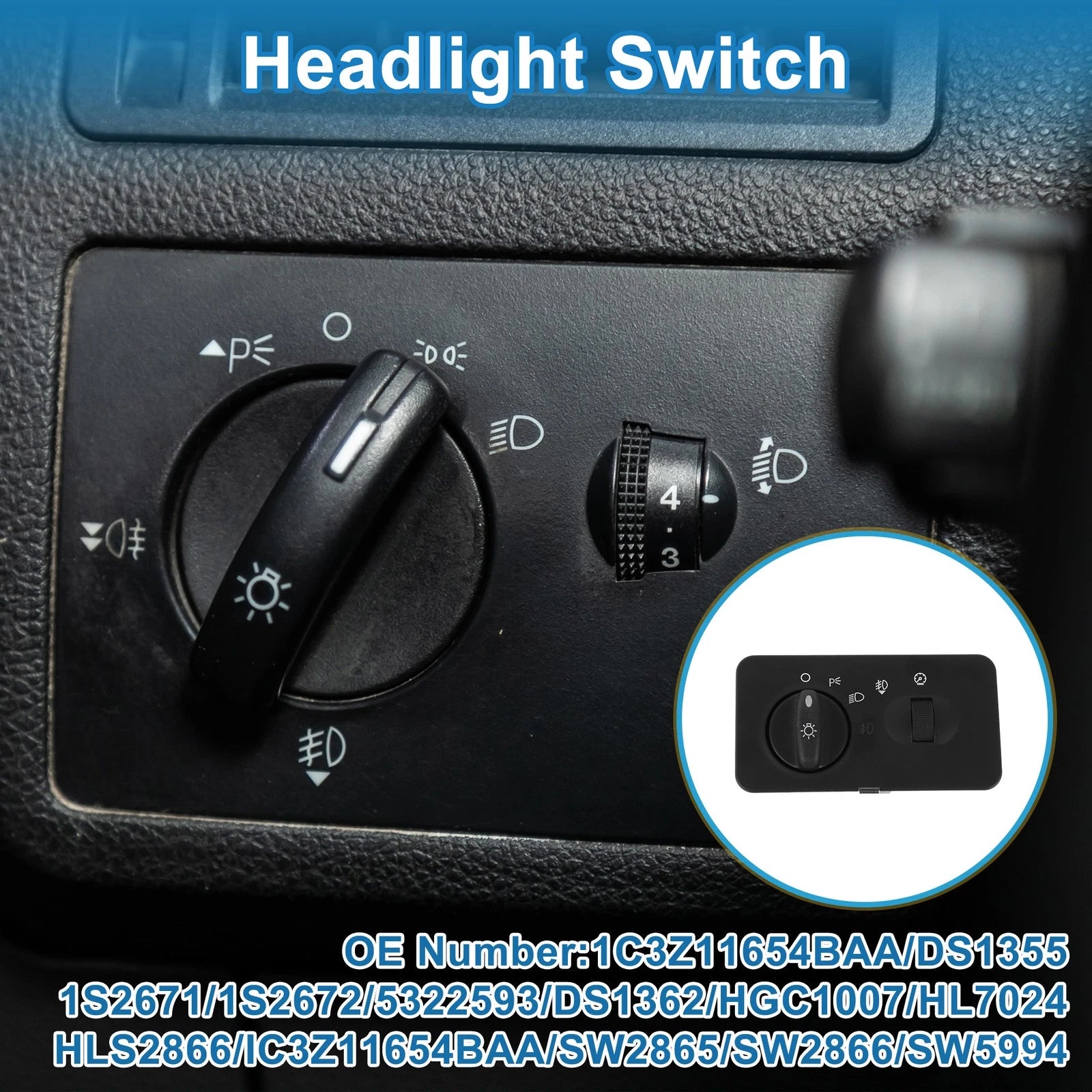 Headlight Switch for Ford F-250 Super Duty (2001–2004) No.1C3Z11654BAA Black