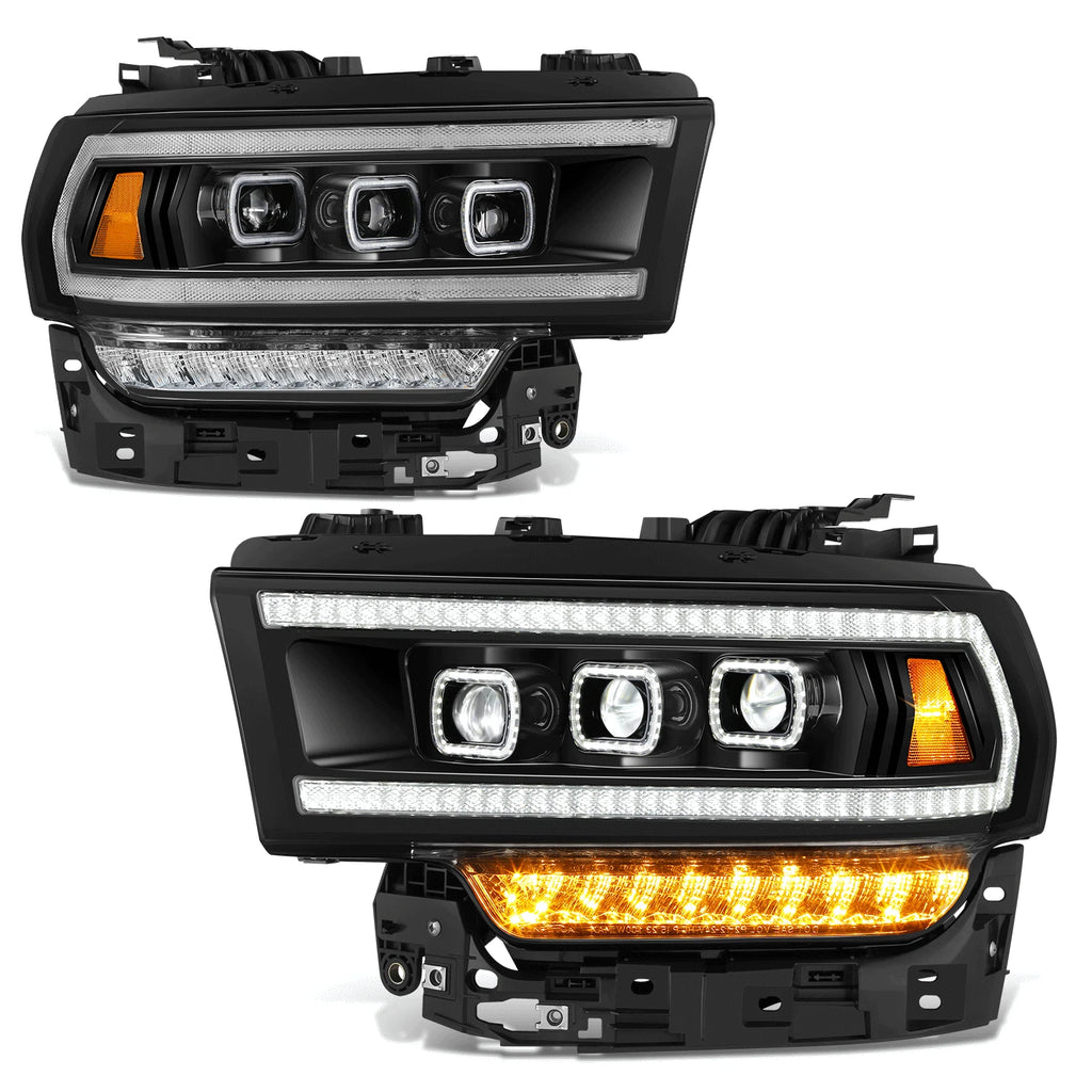 Black Amber LED Sequential Chasing Projector Headlights for Ram 2500 3500 (2019–2024)
