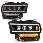 Black Amber LED Sequential Chasing Projector Headlights for Ram 2500 3500 (2019–2024)