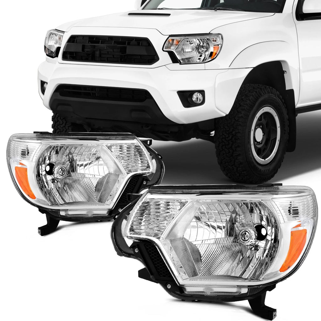 Set of 2 Chrome Amber Headlights Assembly for Toyota Tacoma (2012–2015)