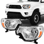 Set of 2 Chrome Amber Headlights Assembly for Toyota Tacoma (2012–2015)