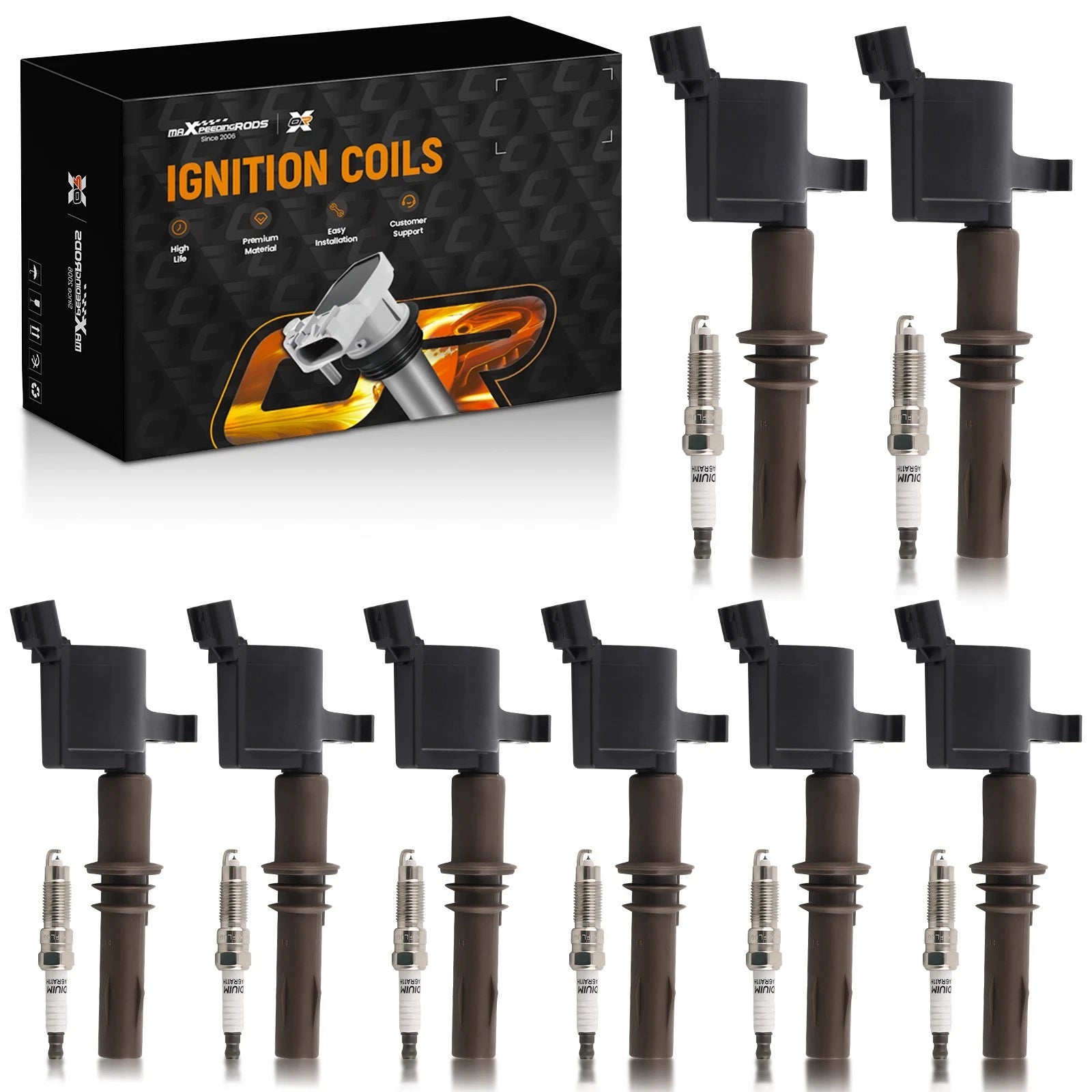 8pcs Ignition Coil & Spark Plug Set for Ford Explorer F-150 Mustang (1997–2021)
