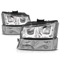 J-Halo LED DRL Headlights for Chevy Silverado/Avalanche (2003–2006) Chrome/Clear