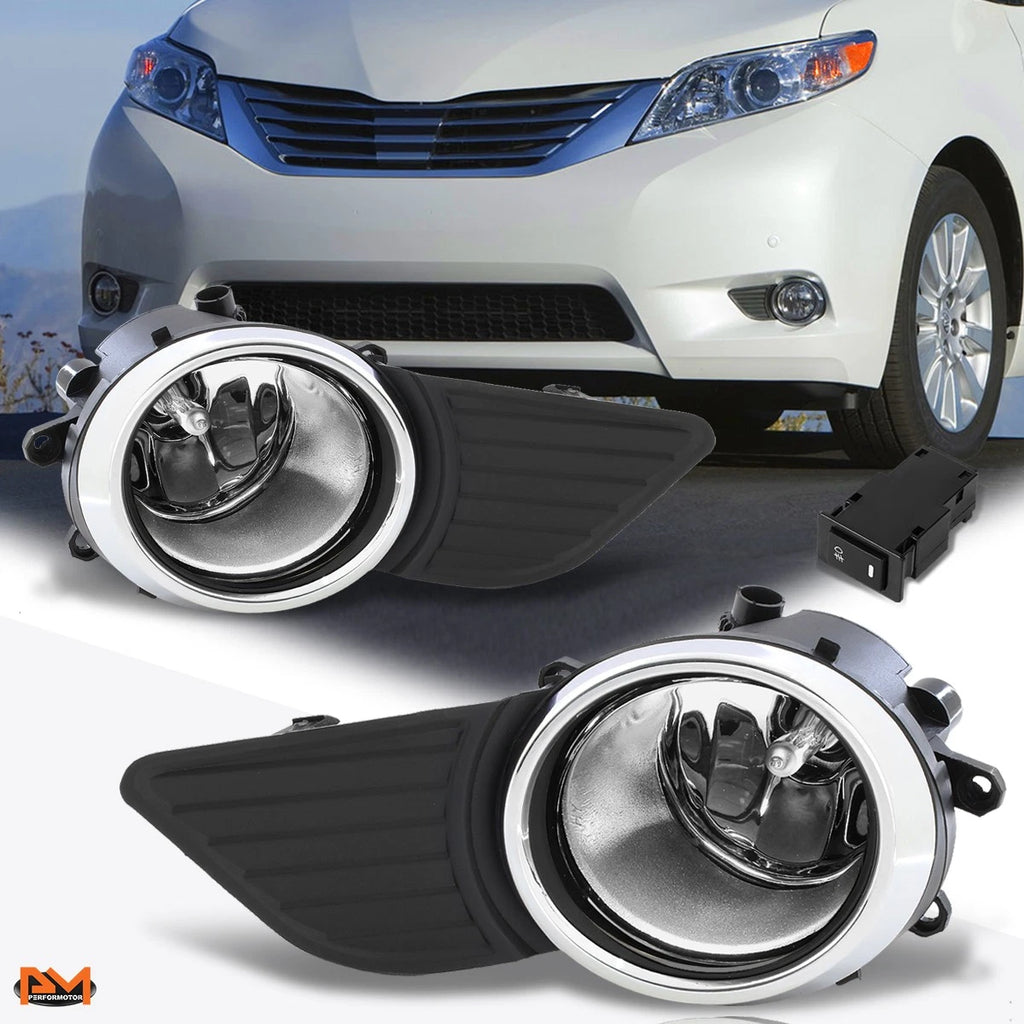 Clear Lens Front Bumper Fog Lights + Switch + Chrome Bezel for Sienna (2011–2017)
