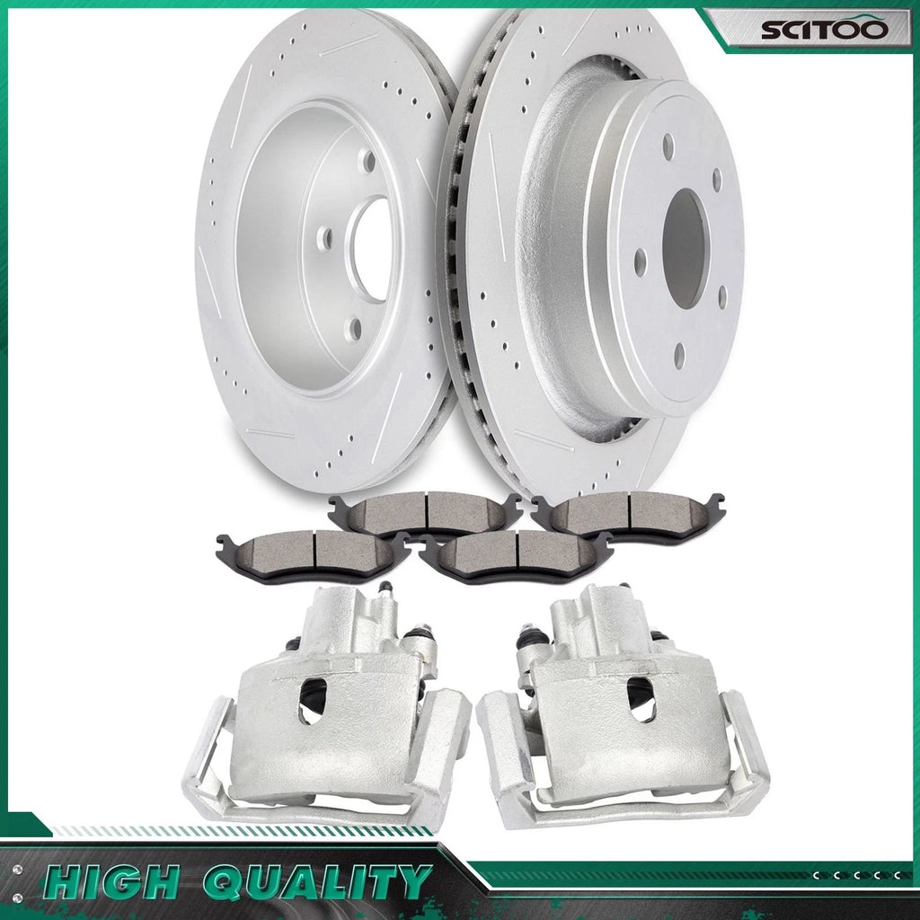 Set of 2 Rear Brake Calipers with Rotor & Ceramic Pads for Dodge Ram 1500 (2002–2010)