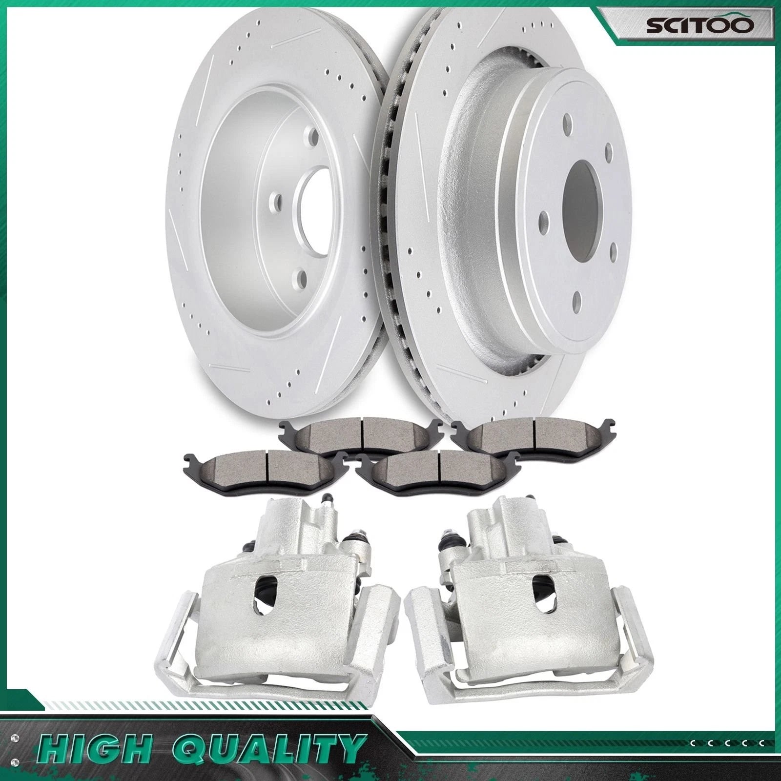 Set of 2 Rear Brake Calipers with Rotor & Ceramic Pads for Dodge Ram 1500 (2002–2010)