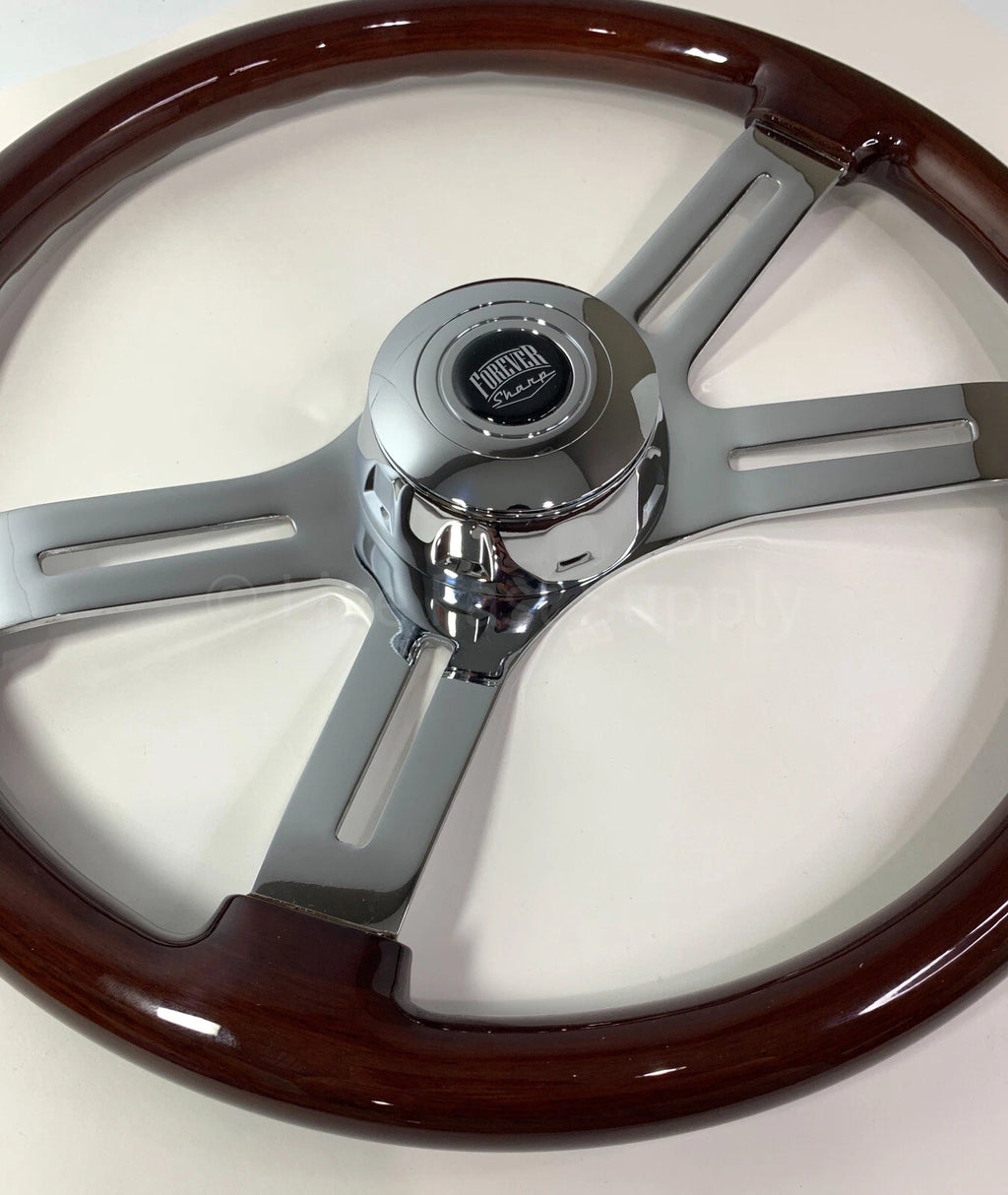 18" Dark Wood Steering Wheel Chrome Dual Spoke for Kenworth Peterbilt Freightliner (2010–2026)