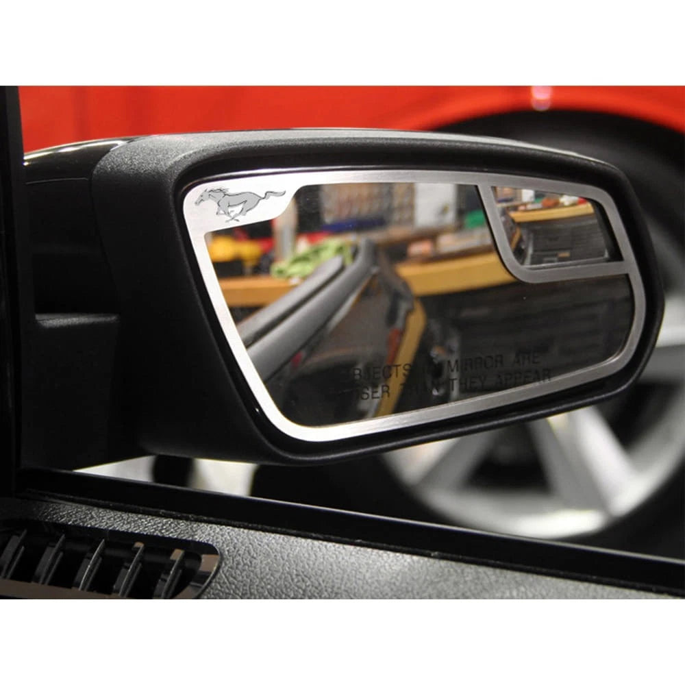 Brushed Stainless Steel Side View Mirror Trim w/Pony for 2011-12 Ford Mustang GT