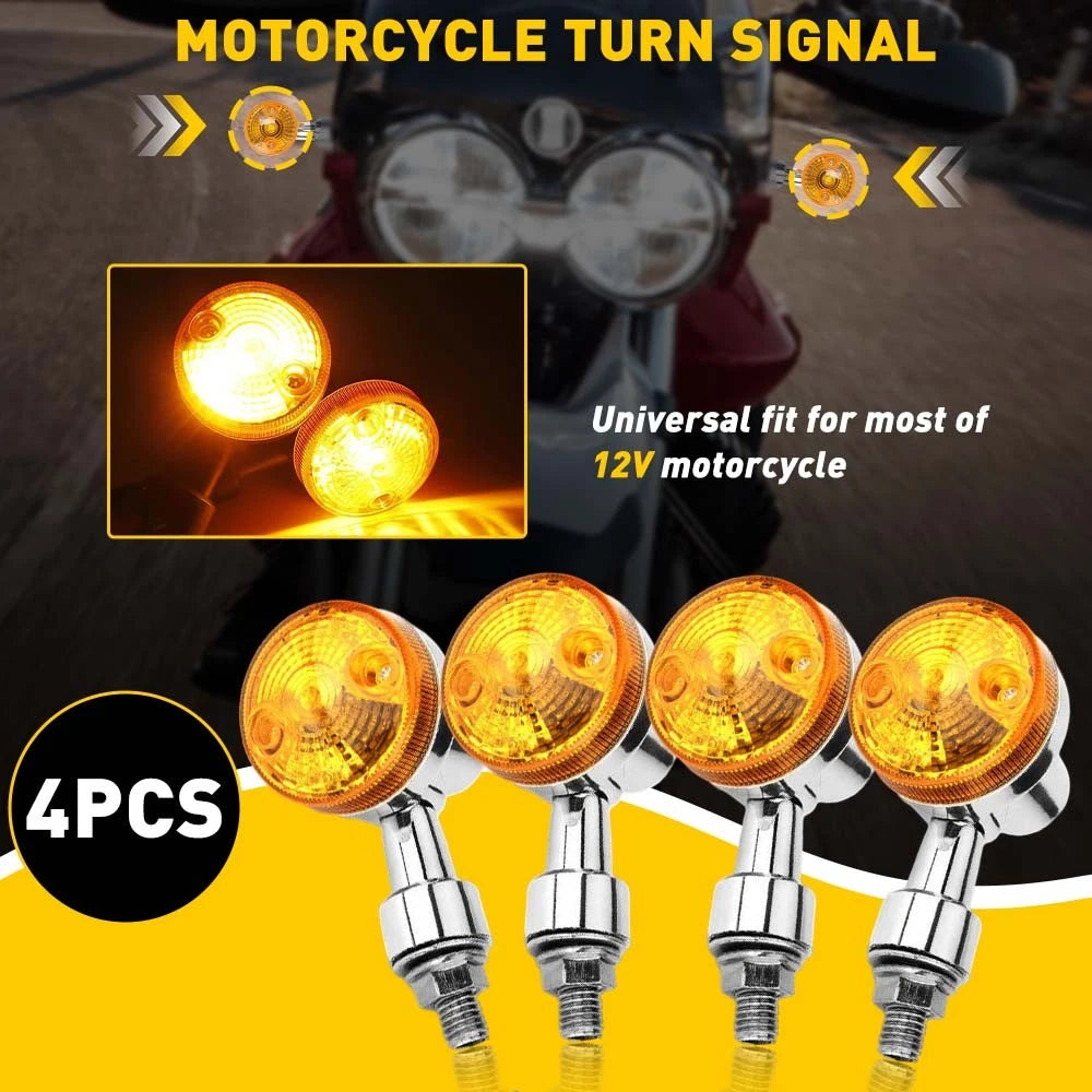 Set of 4 Amber Chrome Turn Signal Lights for Yamaha Honda Kawasaki