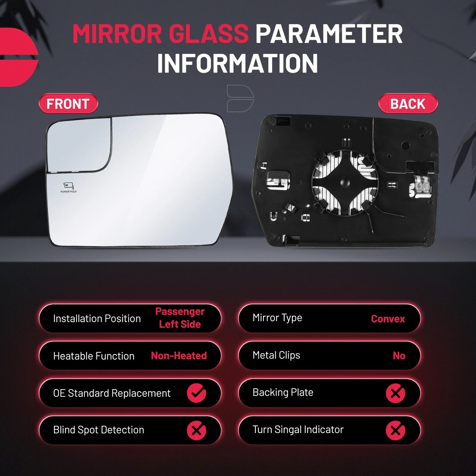 Left Side Heated Mirror Glass With Base for 2011-2014 Ford F-150