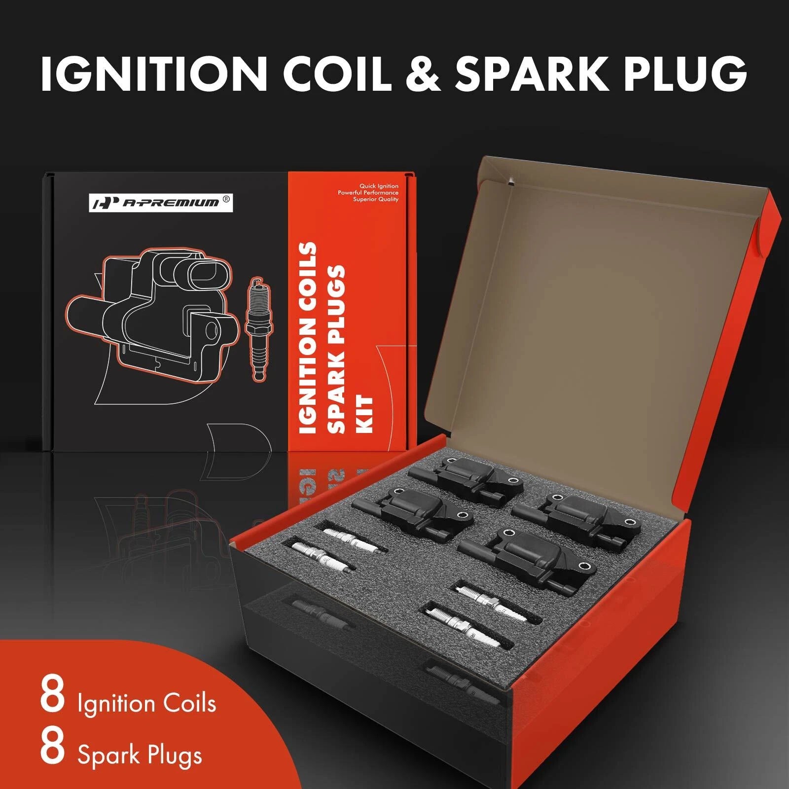 Set of 8 Ignition Coils & Iridium Spark Plugs for GMC Chevy Cadillac