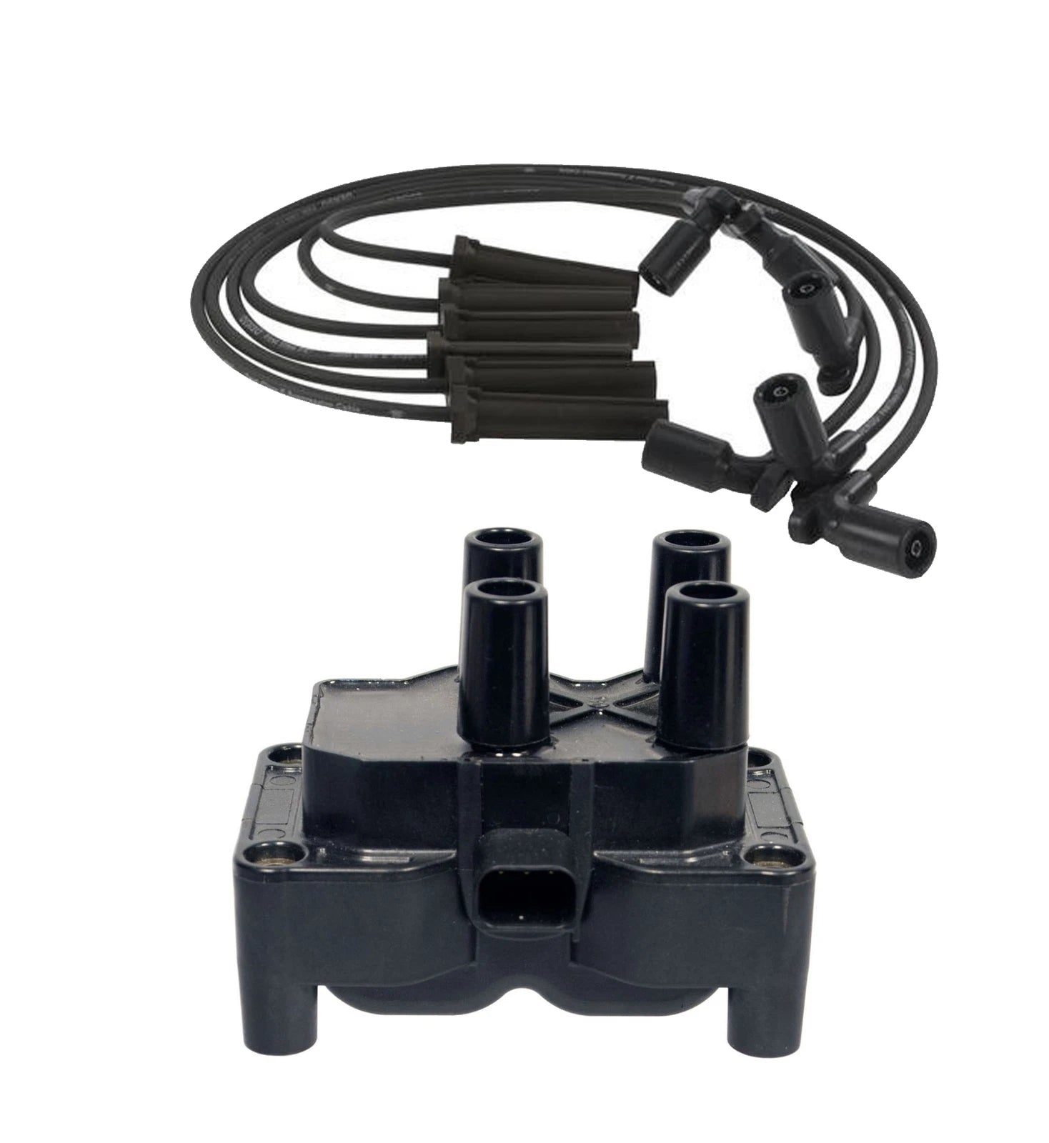 Set of 4 Denso Ignition Coils & Spark Plug Wires for Ford Fiesta (2011–2019)