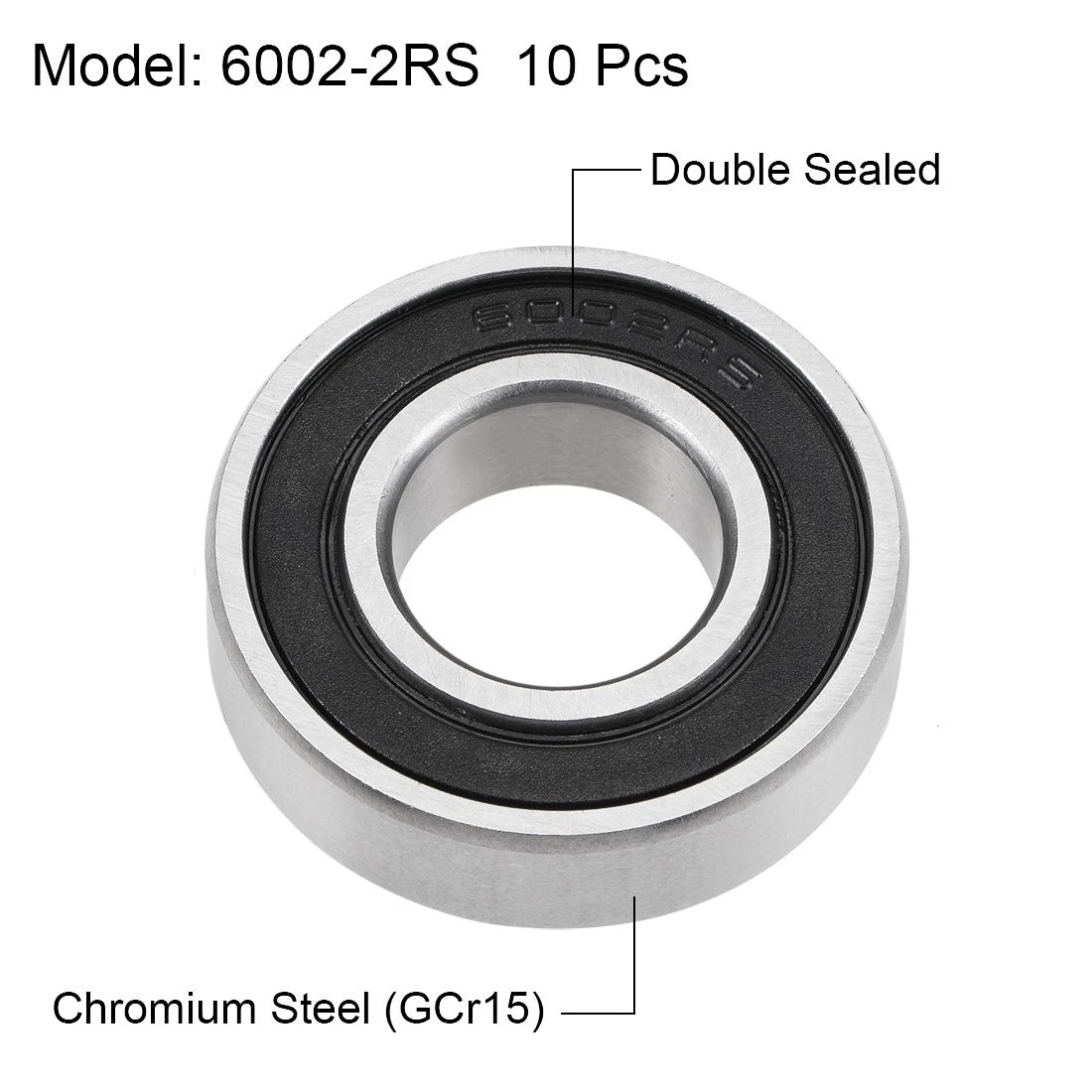 Set of 10 Deep Groove Ball Bearings 6002-2RS 15x32x9mm Double Sealed Chrome