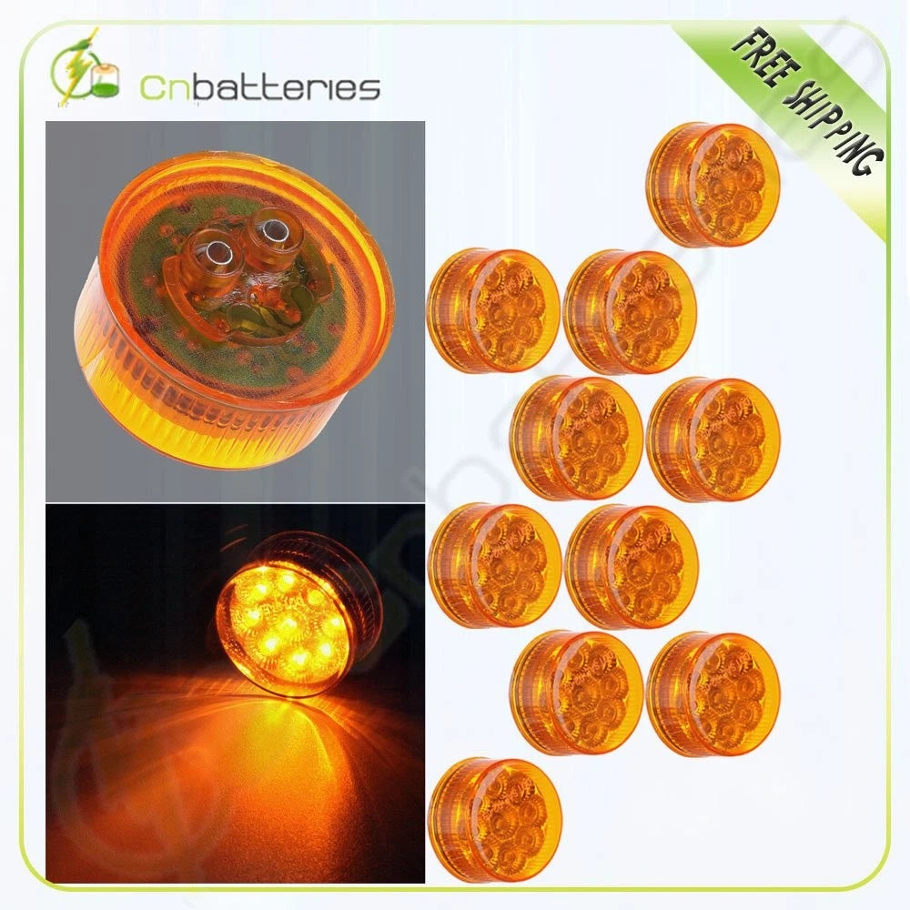 Pack of 10 LED Amber Side Marker Lights 2" Round 12V for Trailer Truck