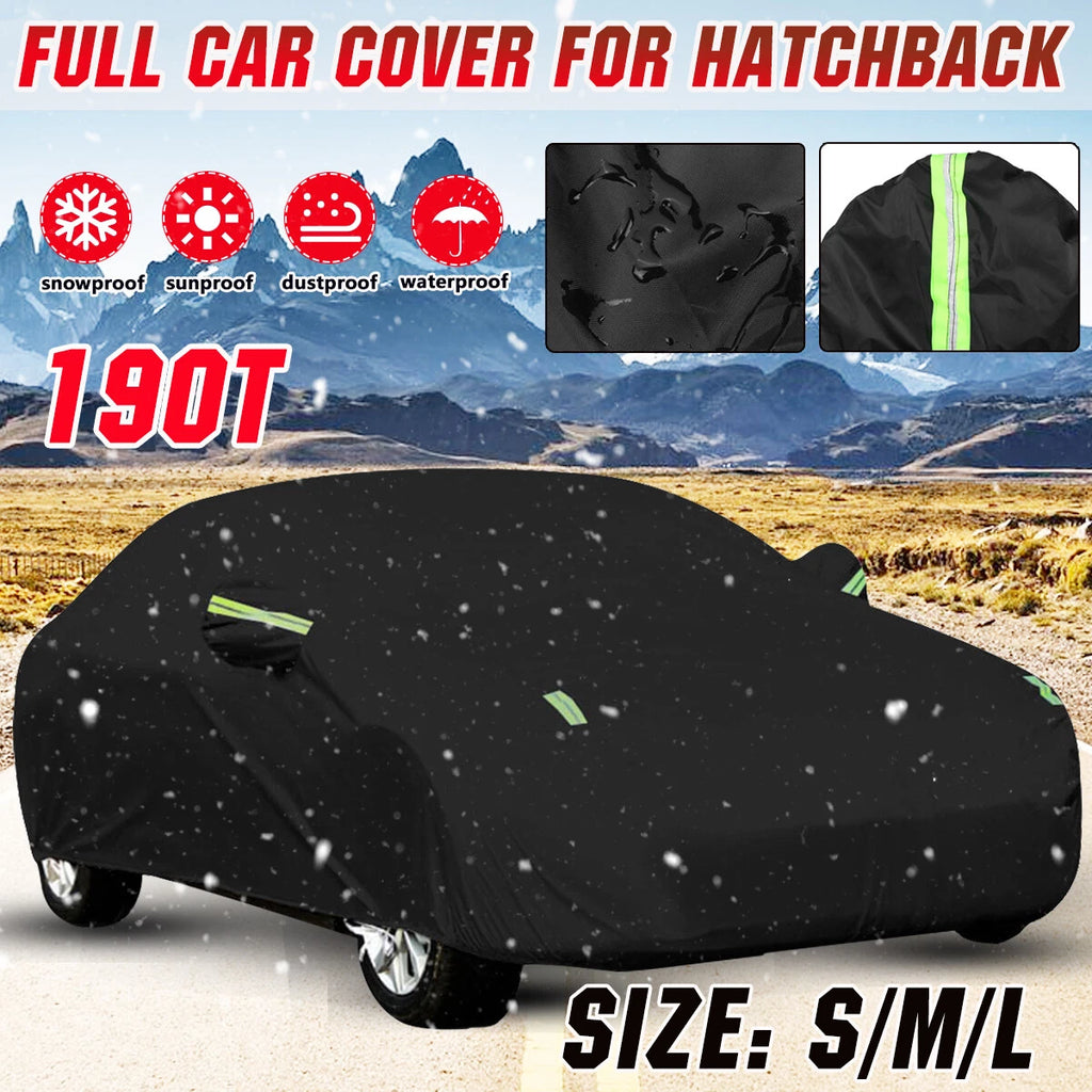 Car Cover for Hatchback (190T Black, Waterproof, Reflective Strip)