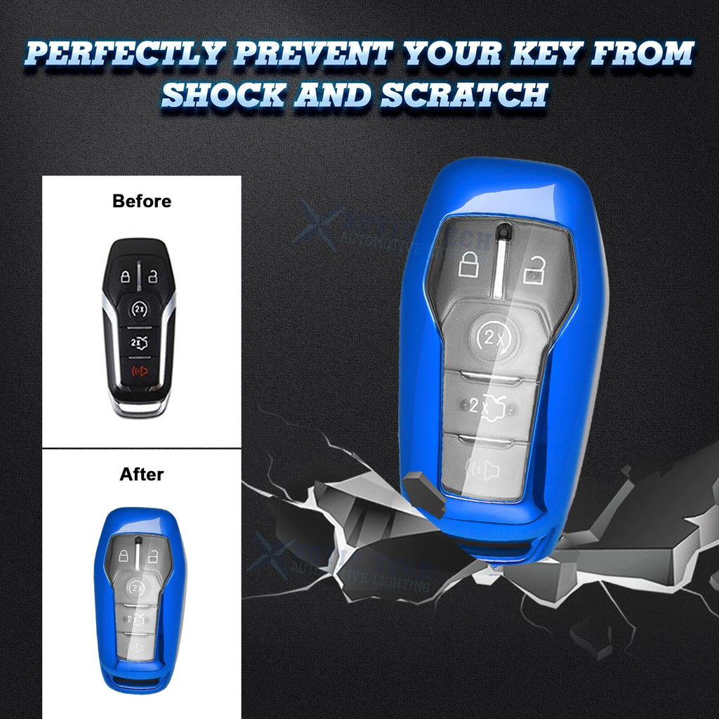 Blue 5-Button Remote Smart Key Cover Case Shell for Ford Mustang Lincoln MKZ (2010-2016)