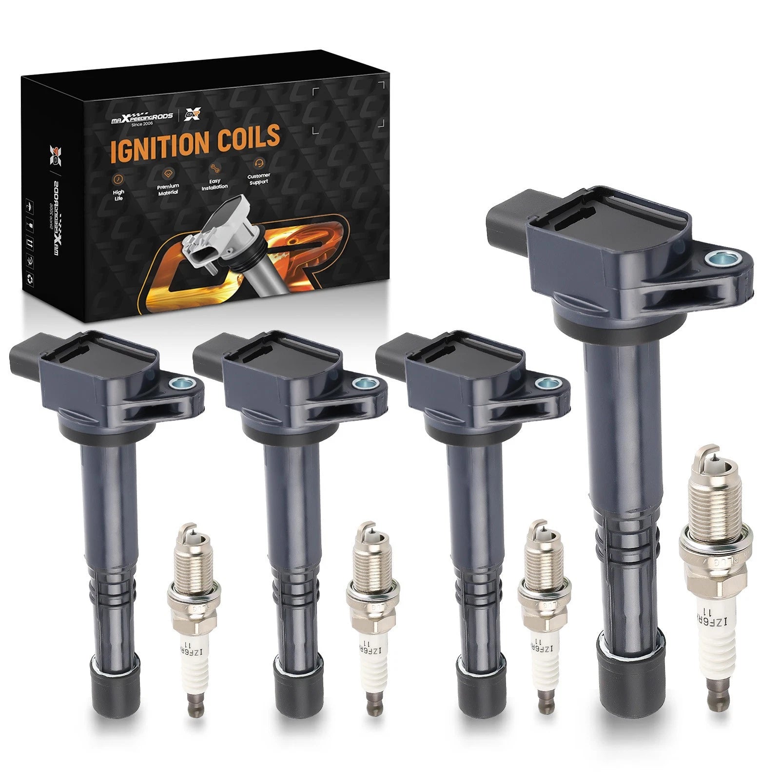 4X Iridium Spark Plug + Ignition Coil Set for Acura CSX RSX Honda Civic Accord (2001–2011)