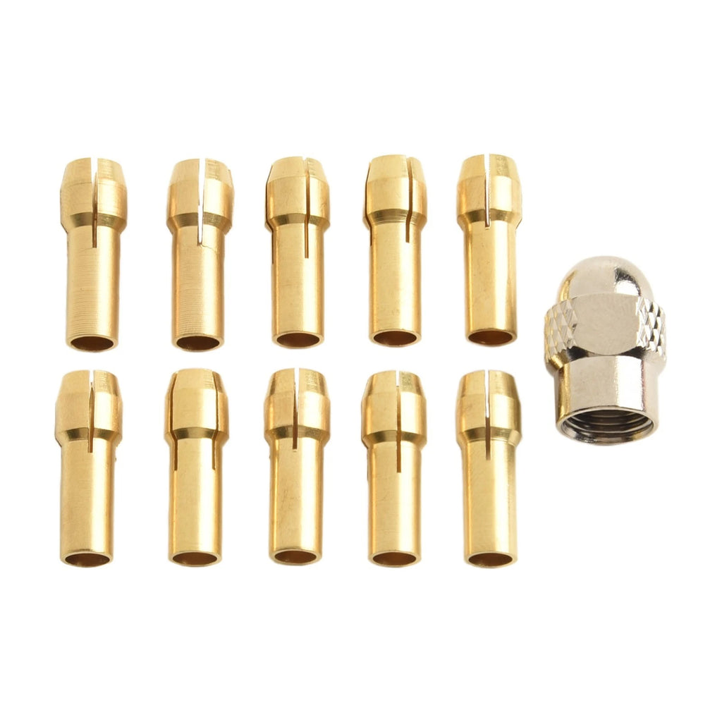 Set of 10 Brass Collet Chucks for Rotary Tools (0.5mm, 3.2mm)