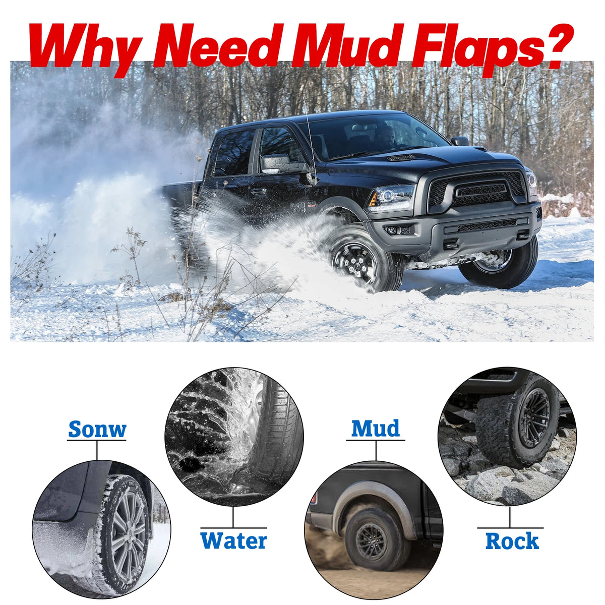 Front Rear Mud Flaps Guards Splash 4PCS for Dodge Ram 1500 2011–2018