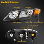 Headlight Assembly for Honda Civic Sedan (2006–2011) Driver + Passenger Sides
