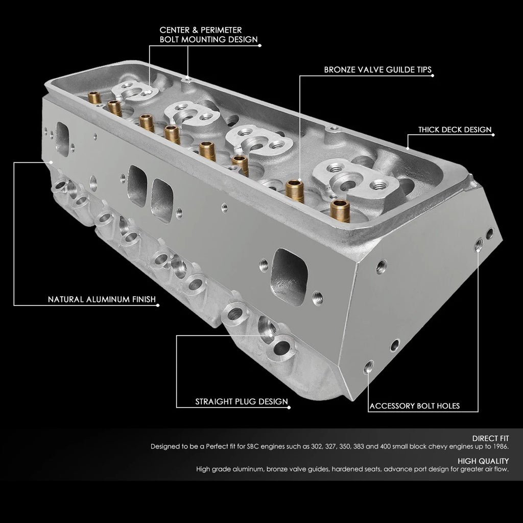 Aluminum Cylinder Head for Chevy Small Block 350 SBC (1968–2023) 200cc 68cc