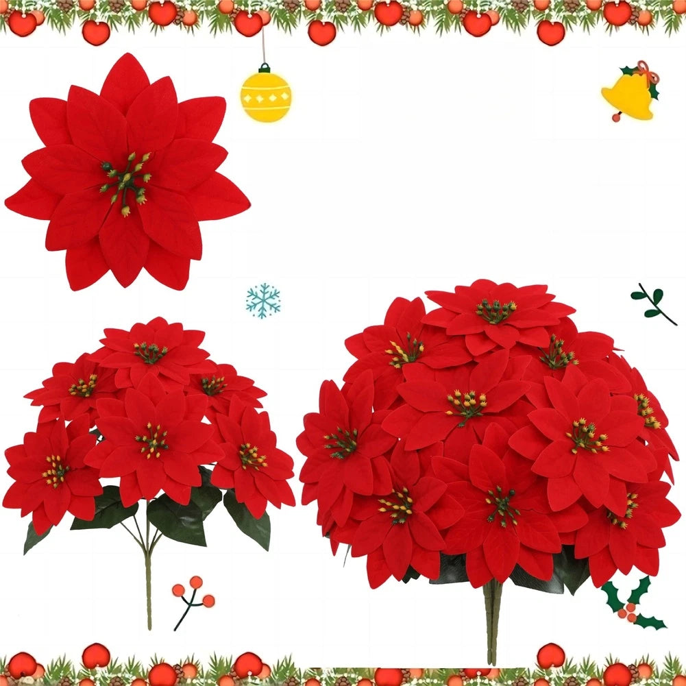 Natural Looking Poinsettia Silk Flower Arrangement for Festive Table Decor