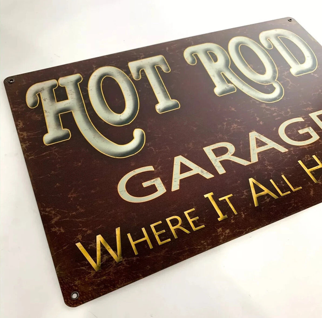 Vintage Metal Garage Sign 18x12 Hot Rod for Large Wall Decor (1950–1990)