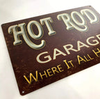Vintage Metal Garage Sign 18x12 Hot Rod for Large Wall Decor (1950–1990)