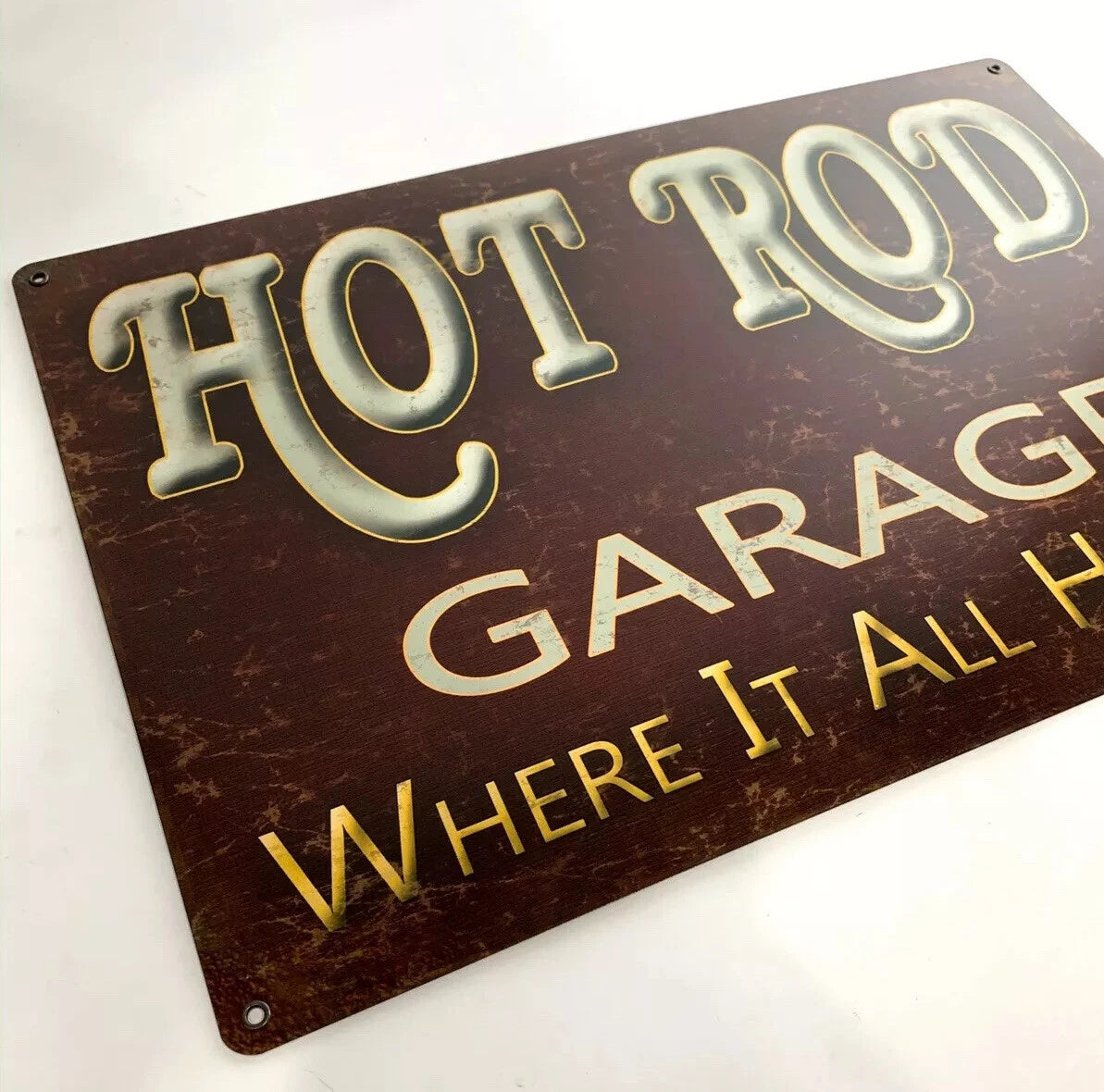 Vintage Metal Garage Sign 18x12 Hot Rod for Large Wall Decor (1950–1990)